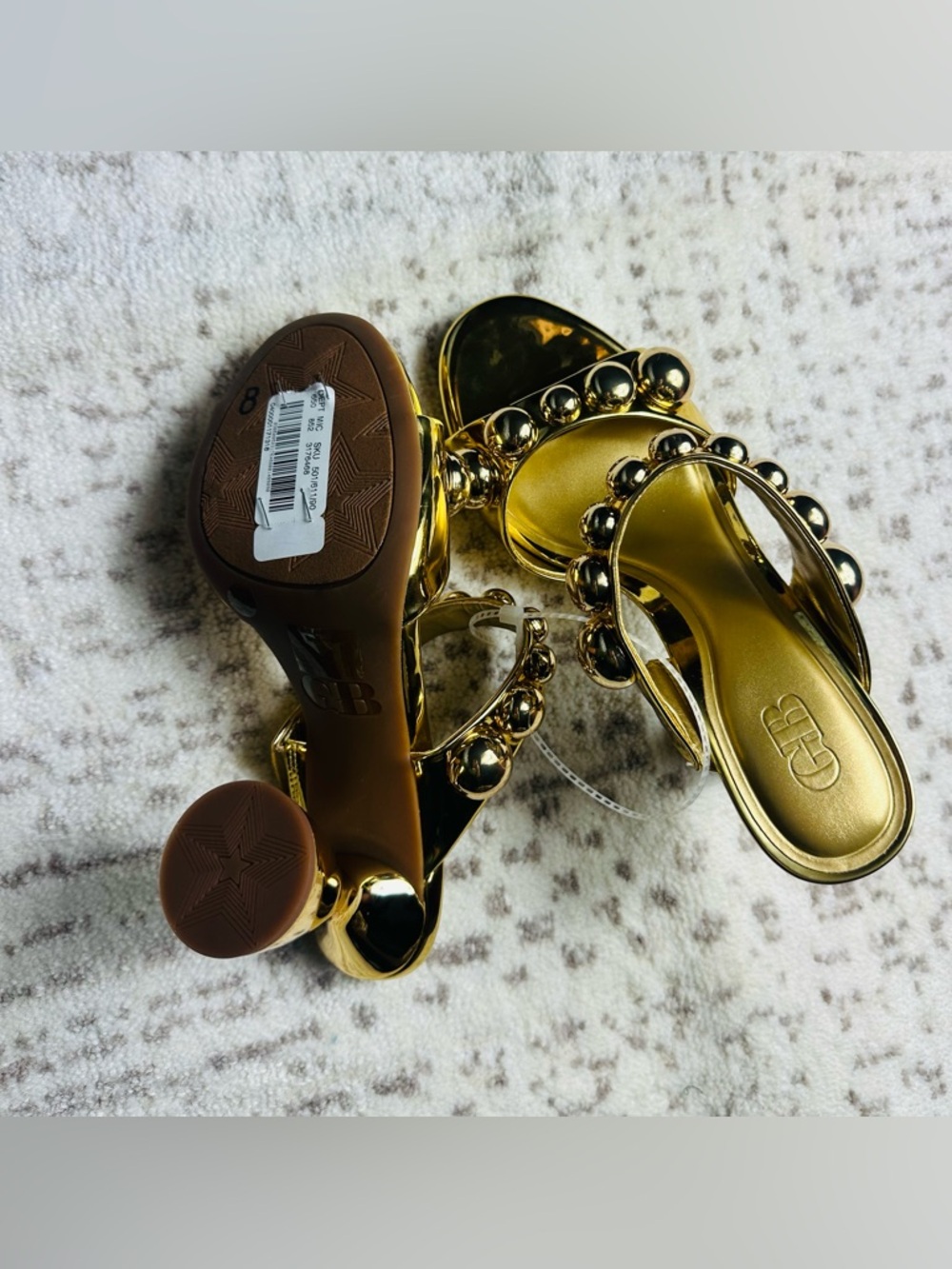 Gianni Bini Metallic Gold Beaded Double-Strap Heels - Picture 5 of 10